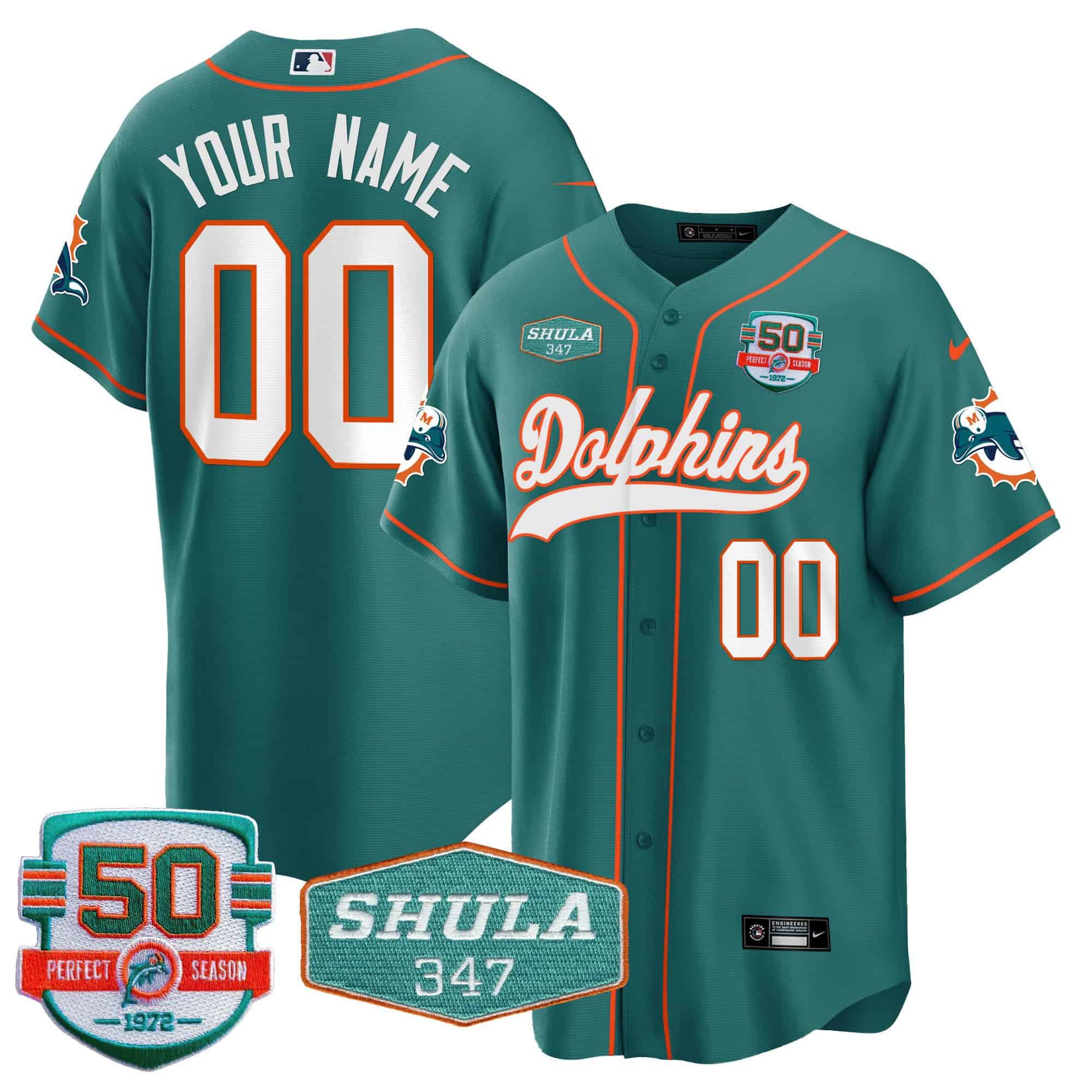 Men Miami Dolphins Green 2024 Nike 50th Don Shula Memorial Patch Baseball Custom NFL Jersey style 1